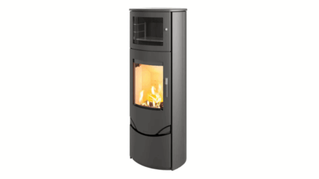 Lotus Prio 7 Kaminofen mit Backfach Stahl, ohne Seitenglas, schwarz