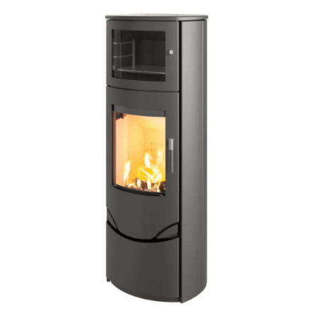 Lotus Prio 7 Kaminofen mit Backfach Stahl, ohne Seitenglas, schwarz